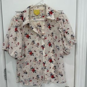 Anthropologie Maeve floral button down puff sleeve blouse size small